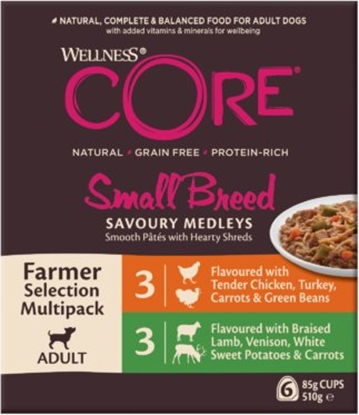 Изображение Royal Canin Core Small Breed Savoury Medleys Farmer Multipack, karma mokra, dla dorosych psów maych ras, 3x 2 smaki, 6x85g/510g