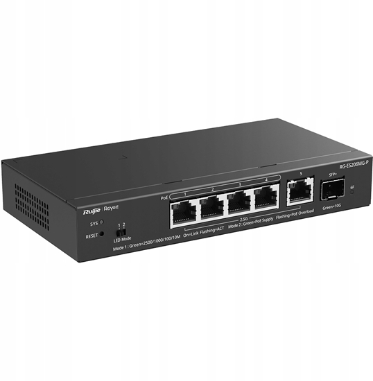 Изображение Ruijie Reyee RG-ES206MG-P | Switch Smart, 6 portów, 5x2,5GE, 4xPoE+, 70W, 1x10GE SFP+, Cloud