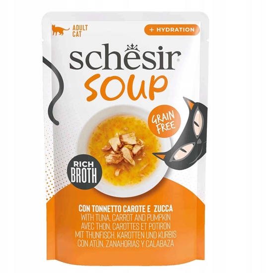 Picture of Schesir Soup, karma mokra, dla kotów, zupa tuczyk z dyni, 40 g, saszetka