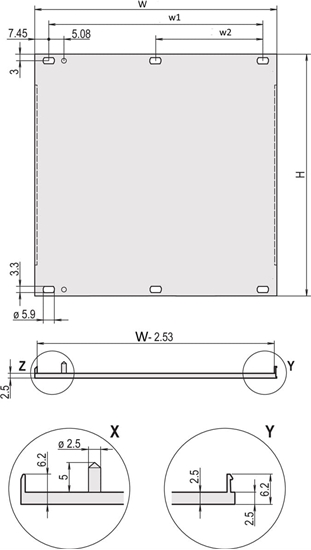 Picture of Schroff Front Panel, U-profile, Refrofit Shielding, 3 U, 63 HP, 2.5 mm, Al, Front Anodized, Rear Conductive
