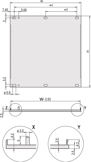 Picture of Schroff Front Panel, U-profile, Refrofit Shielding, 4 U, 63 HP, 2.5 mm, Al, Front Anodized, Rear Conductive