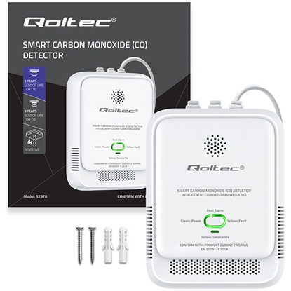 Picture of Sertificēts oglekļa monoksīda sensors | CO detektors | trauksme 85 dB | LED | Qoltec