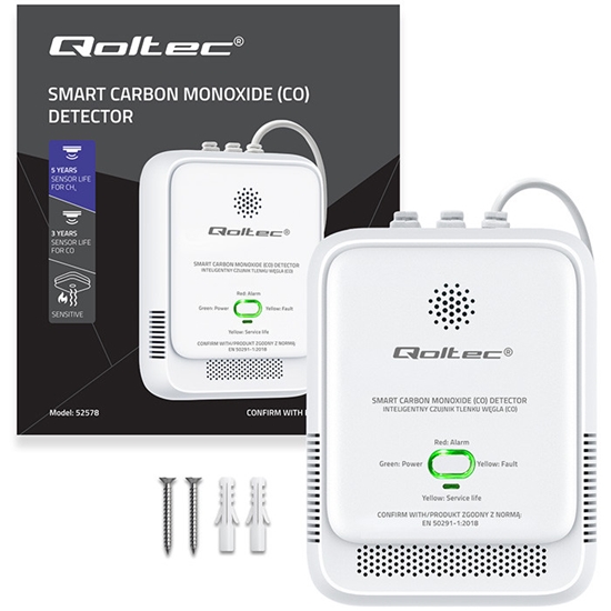 Picture of Sertificēts oglekļa monoksīda sensors | CO detektors | trauksme 85 dB | LED | Qoltec