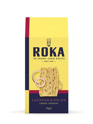 Изображение Siera cepumi ROKA Cheddar ar sieru un sīpoliem, 70g