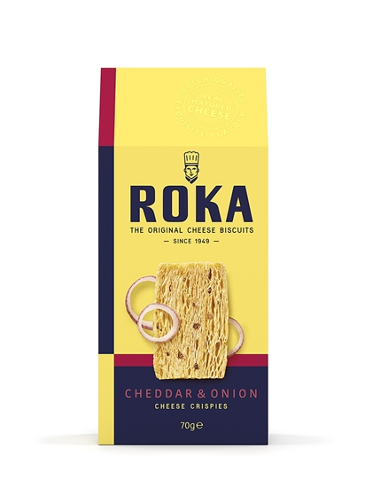 Изображение Siera cepumi ROKA Cheddar ar sieru un sīpoliem, 70g
