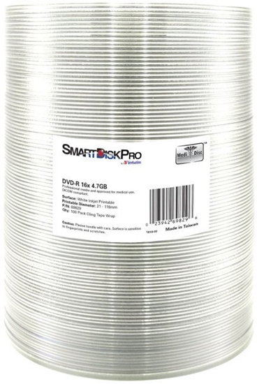 Picture of SmartDisk DVD-R, White Inkjet Printable, 69829, 4.7GB, 16x, wrap, 100-pack, 12cm, do archiwizacji danych