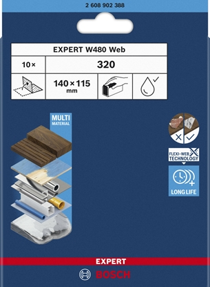 Picture of Smilšpapīrs Bosch EXPERT; W480 Web; 115x140 mm; P320; 10 gab.