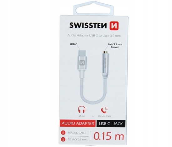 Изображение Swissten USB-C to Jack 3.5mm Audio Adapter for phones 15 cm