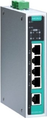 Picture of Switch Moxa EDS-G205A-4POE-T network connectors Unmanaged Gigabit Ethernet Support PoE Aluminium, Black, Green