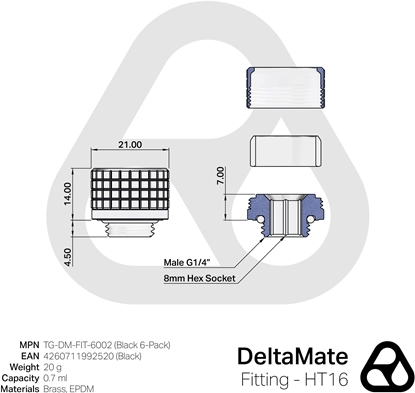 Picture of Thermal Grizzly DeltaMate Fitting - HT16 Black (6-Pack)