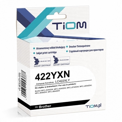 Picture of Tiom cyan ink cartridge Brother LC422XLY (yellow) replacement