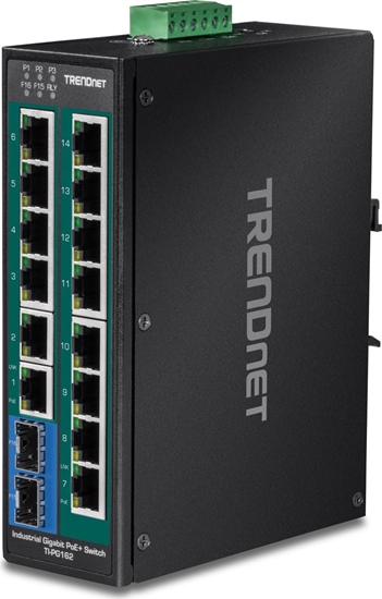Picture of Trendnet TI-PG162 16-Port PoE+ Switch DIN-Rail Industrial Gigabit