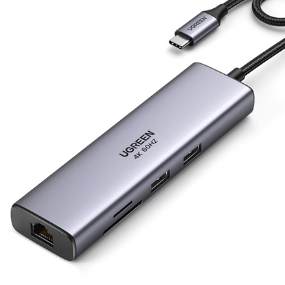 Picture of Ugreen Ugreen CM512 90568 USB-C Adapter - 2x USB-A 3.0 / HDMI / RJ45 / SD and TF Card Reader / USB-C PD 100W - Gray