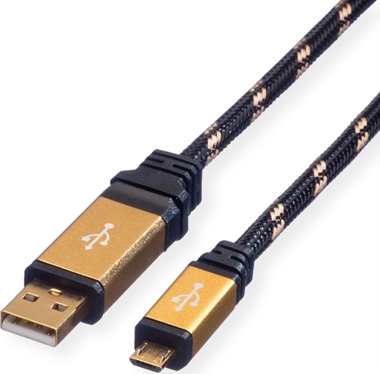 Изображение USB 2.0 kabelis A/M - micro B/M, 80cm, Roline Gold