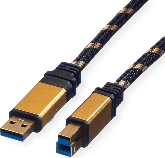 Изображение USB 3.0 kabelis A/B, M/M, 0.8m,  Roline Gold
