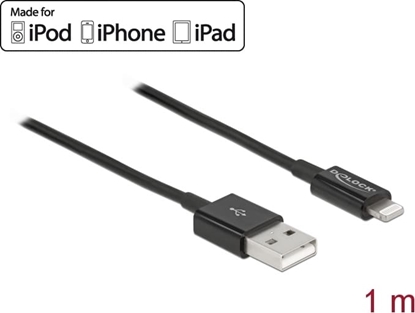 Изображение USB datu & barošanas kabelis priekš iPhone, iPad, iPod, melns, 1.0m, Delock
