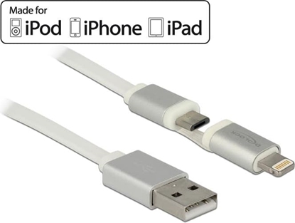 Изображение USB datu un uzlādes kabelis , Lightning+US2.0 microB, 1m, Delock