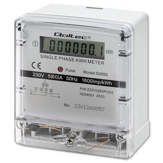 Picture of Vienfāzes elektroenerģijas patēriņa skaitītājs | 60A | 230V |Liels  6+1 LCD displejs  |Qoltec ®