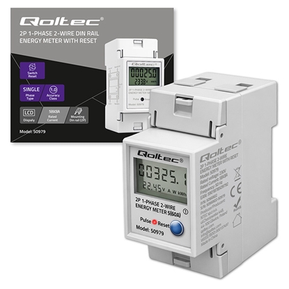 Picture of Vienfāzes elektroenerģijas skaitītājs | DIN | RESET | periodiskais / nepārtrauktā uzskaite | 60A