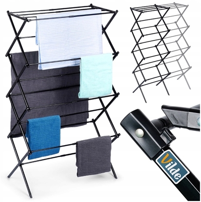 Attēls no Vilde Suszarka na pranie metalowa czarna pionowa teleskopowa rozsuwana 43-75x37.5x139cm VILDE 779086