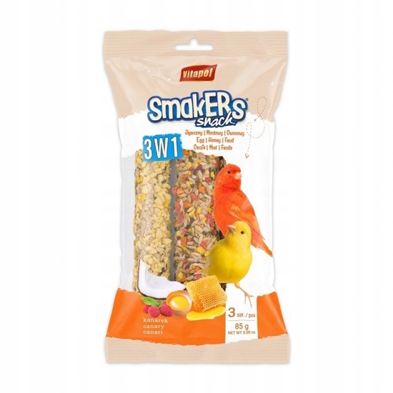 Picture of Vitapol Smakers 3in1 dla kanarka w folii, (jajeczny/miodowy/owocowy) 85 g,  6 szt./display