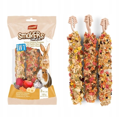 Attēls no Vitapol Smakers 3w1 dla gryzoni i królika (warzywny/ witojaki/ owocowy) w folii 135 g 6szt./display