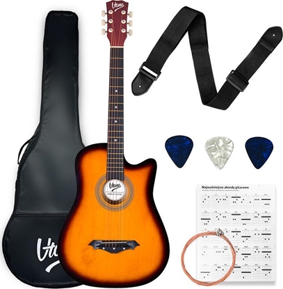 Picture of V-Tone V-TONE AG ONE SB gitara akustyczna 4/4 sunburst do nauki dla pocztkujcych kostki pasek zapasowe struny pokrowiec akordy zestaw