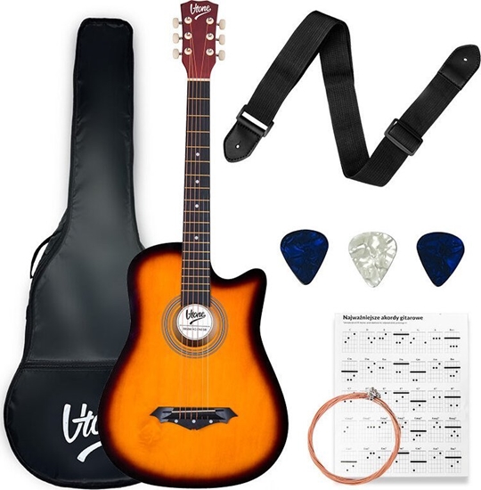Picture of V-Tone V-TONE AG ONE SB gitara akustyczna 4/4 sunburst do nauki dla pocztkujcych kostki pasek zapasowe struny pokrowiec akordy zestaw