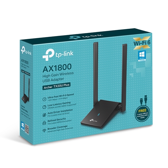 Picture of WiFi 6 USB adapteris | AX1800 | 1201 Mb/s 5GHz + 574 Mb/s 2.4GHz | Divas Antenas | Archer TX20U Plus