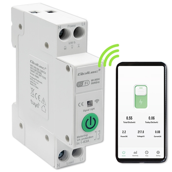 Picture of Wi-Fi elektroenerģijas skaitītājs ar releju | DIN sliede | 63A | Taimeris | Tuya (iOS, Android)