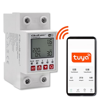 Изображение Wi-Fi elektroenerģijas skaitītājs ar releju | DIN sliede | 63A | Taimeris | Tuya (iOS, Android)
