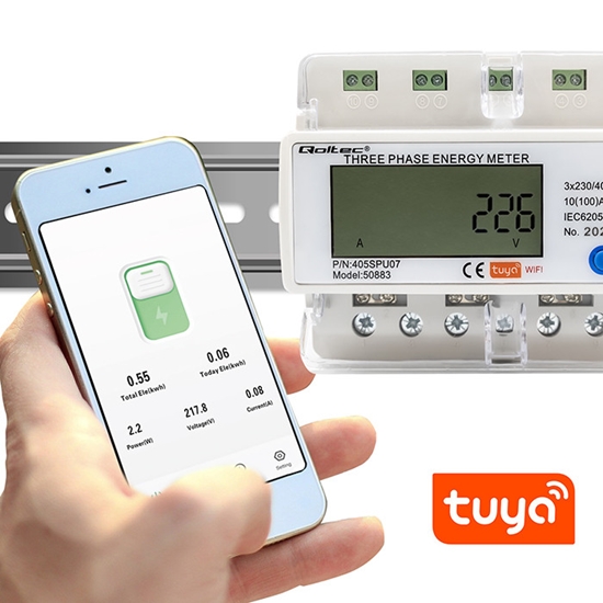 Picture of Wi-Fi trīsfāžu elektroniskais jaudas skaitītājs | DIN sliede | 400V | 100A | iOS, Android Tuya