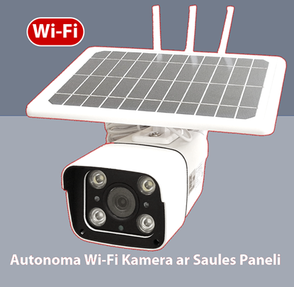Attēls no WI-FI videonovērošanas kamera ar saules paneli un akumulatoriem, 2MPix, iebūvēta 128GB atmiņa