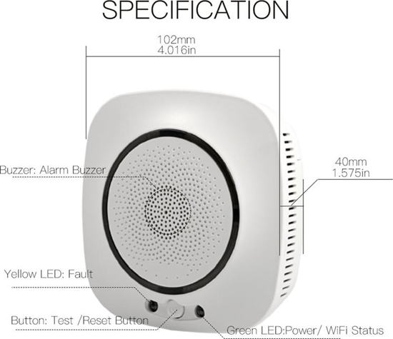 Изображение Wireless smart smoke detector with siren Wi-Fi TUYA / Smart Life