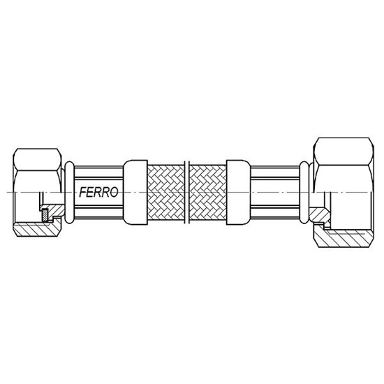 Изображение Wyk przyczeniowy Ferro W w oplocie stalowym nakrtno-nakrtny 1/2 x 3/4" 35cm + uszczelka (PWS72)