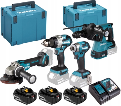 Изображение Zestaw elektronarzdzi Makita MAKITA ZESTAW COMBO 18V DLX4196JX1 (DDF489, DGA504, DTD173, DHR243) 3x5,0Ah 2xMP