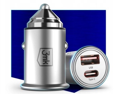 Attēls no 3MK Hyper Car Charger Type-C + USB ports QC 4.0 + PD 30W