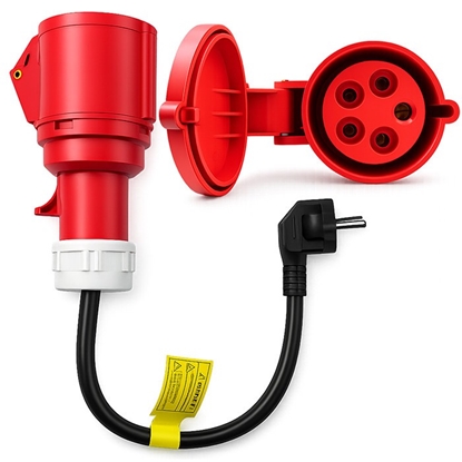 Изображение Adapter siłowy do ładowarek EV | gniazdo CEE 32A 5P 400V na SCHUKO 230V | max 16A | 3.5kW 
