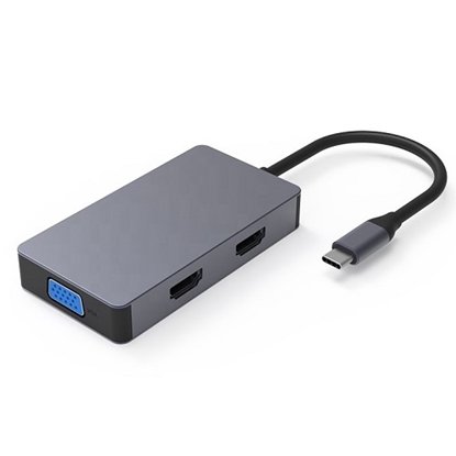 Изображение Adapter USB Type-C - 2x HDMI, 1x VGA, 1x USB Type-A, 1x USB Type-C PD60W