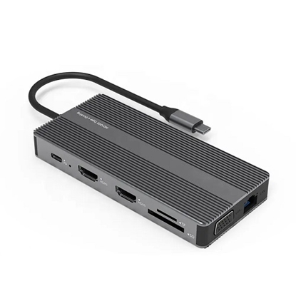 Изображение Adapter USB Type-C - 2x HDMI, VGA, LAN, 3x USB Type-A, SD, TF, USB Type-C PD100W, Aux