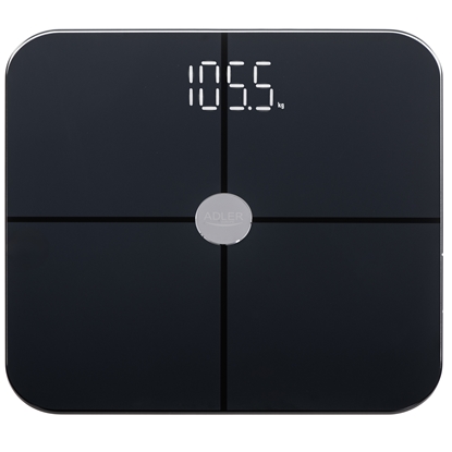 Изображение Adler | Smart Bathroom Scale | AD 8187 | Maximum weight (capacity) 180 kg | Accuracy 100 g | Body Mass Index (BMI) measuring | Black