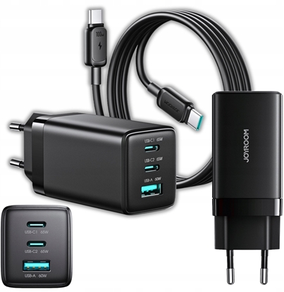 Изображение adowarka Joyroom adowarka sieciowa Joyroom JR-TG10 65W GaN 2x USB-C + USB-A z kablem 100W USB-C - USB-C 1.2m - czarna
