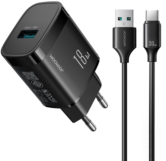 Picture of adowarka Joyroom adowarka sieciowa USB-A 18W z kablem USB-A - USB-C 1m - czarna adowarka sieciowa USB-A 18W z kablem USB-A - USB-C 1m - czarna