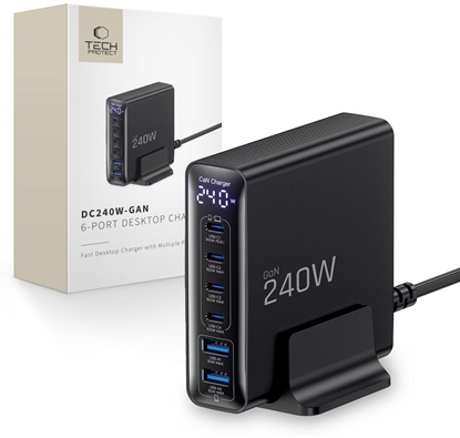 Picture of adowarka Tech-Protect TECH-PROTECT DC240W-GAN 6-PORT DESKTOP CHARGER PD 240W / QC3.0 BLACK