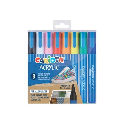 Изображение Akrila marķieri CARIOCA Bullet, 8 gab., caurspīdīga kaste