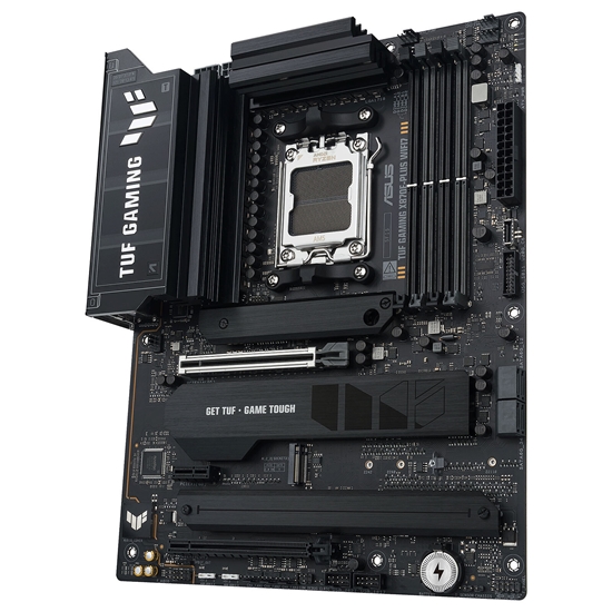 Изображение Asus TUF GAMING X870E-PLUS WIFI7 | Processor family AMD | Processor socket AM5 | DDR5 | Supported hard disk drive interfaces SATA, M.2 | Number of SATA connectors 4