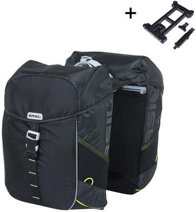 Picture of Basil Sakwa podwójna BASIL MILES DOUBLE PANNIER BAG MIK 34L, MIK System (ready to go), 100% wodoodporna, black lime