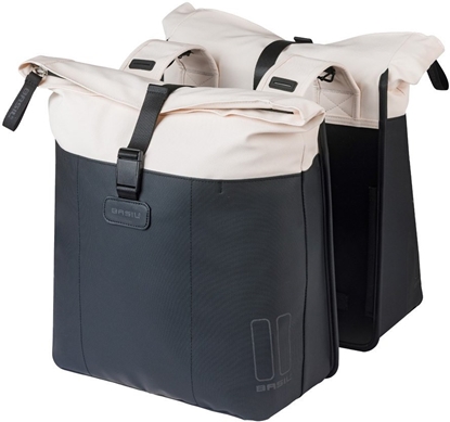 Picture of Basil Sakwa podwójna na baganik BASIL CLOVE DOUBLE PANNIER BAG 28-35L, Universal Bridge System, off-white/black