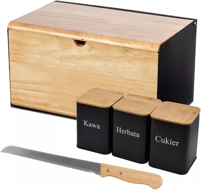 Изображение Chlebak Brunbeste Chlebak dwustronny bamboo steel pojemniki na przyprawy nó do chleba BRUNBESTE BB-2698