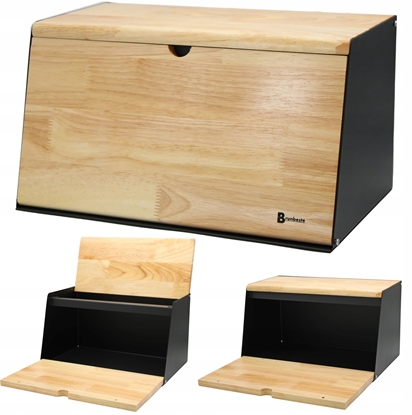 Изображение Chlebak Brunbeste Chlebak dwustronny bambusowy stal pojemnik na chleb skony czarny BRUNBESTE BB-4258